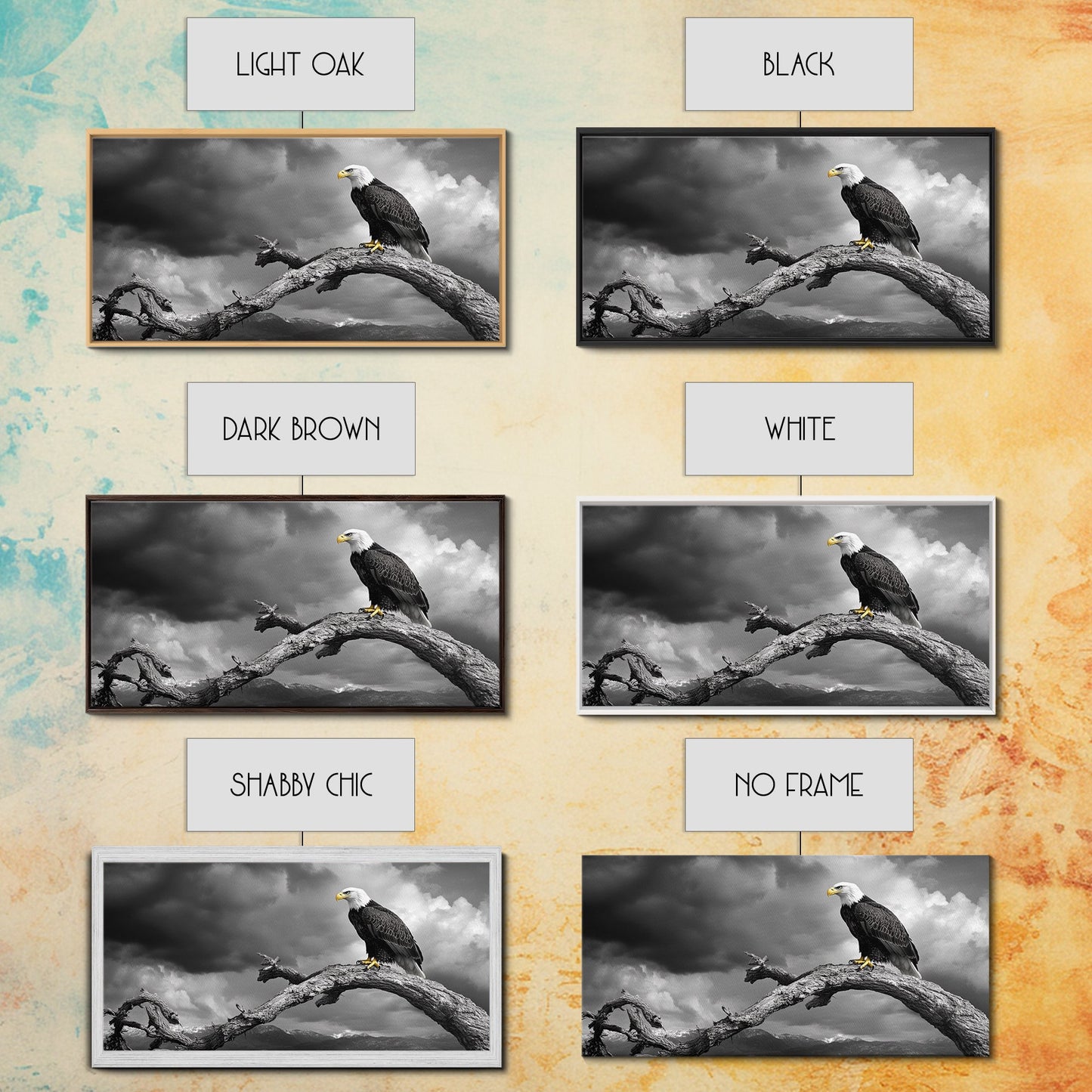 Eagle, Branch, Storm, Power and grace collide in this Framed Canvas Print of a majestic eagle perched before a storm, Living Room Wall Art