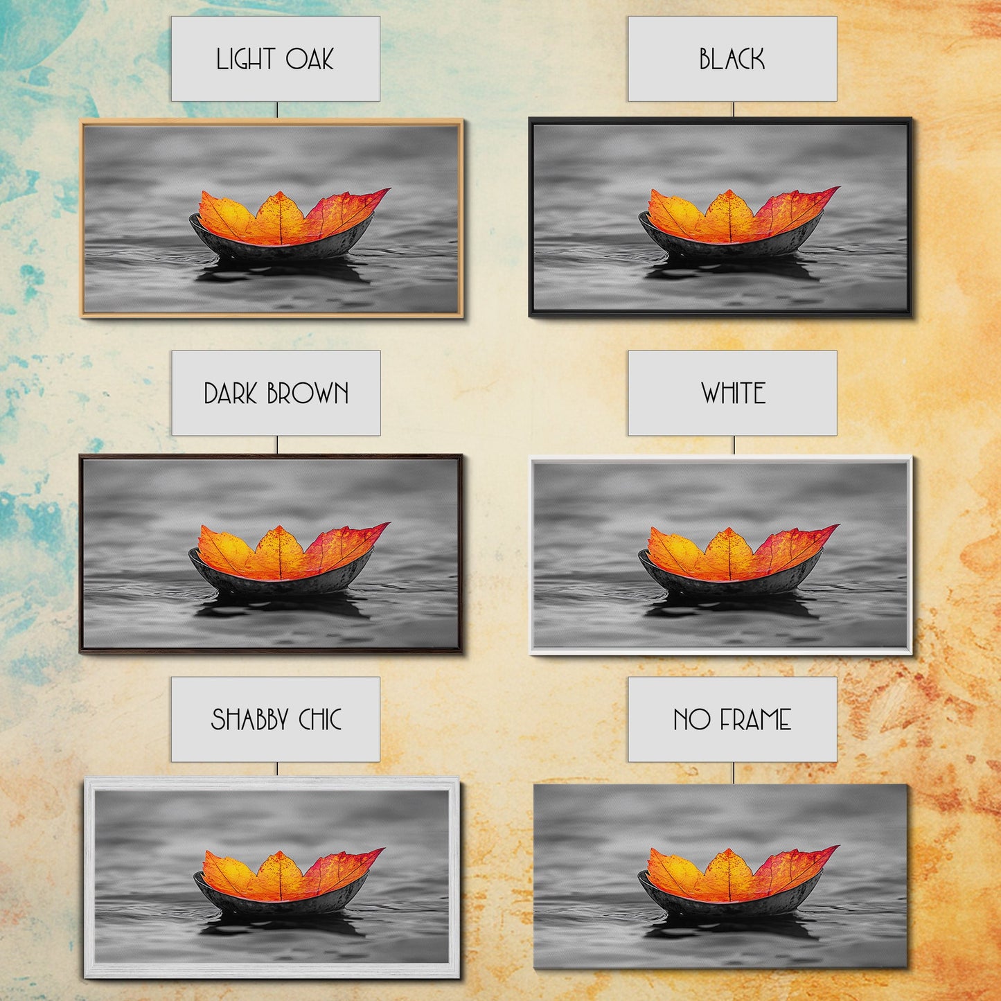 Autumn Leaf, Floating Bowl, Red Yellow Decor, Framed Canvas Print, Cozy Fall Art, Thanksgiving Wall Art, Kitchen Decor, Minimalist Style