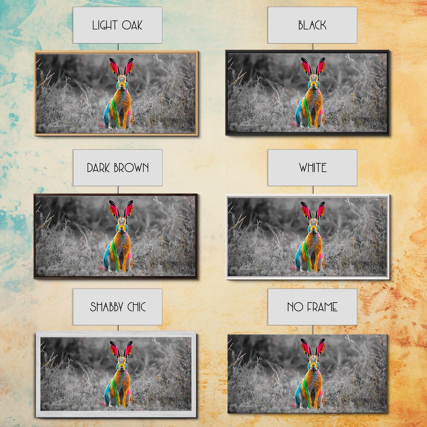 Rainbow Rabbit, Colorful Bunny, Surreal Wildlife, Nature Fantasy – Canvas Print, Kids Room Wall Art, Whimsical Decor, Modern Animal Art