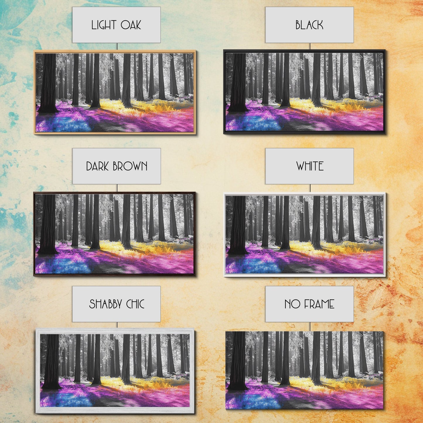 Rainbow Forest, Enchanted Woods, Dreamscape Landscape, Fantasy Nature, Framed Canvas Print whimsical nursery art, boho bedroom wall art