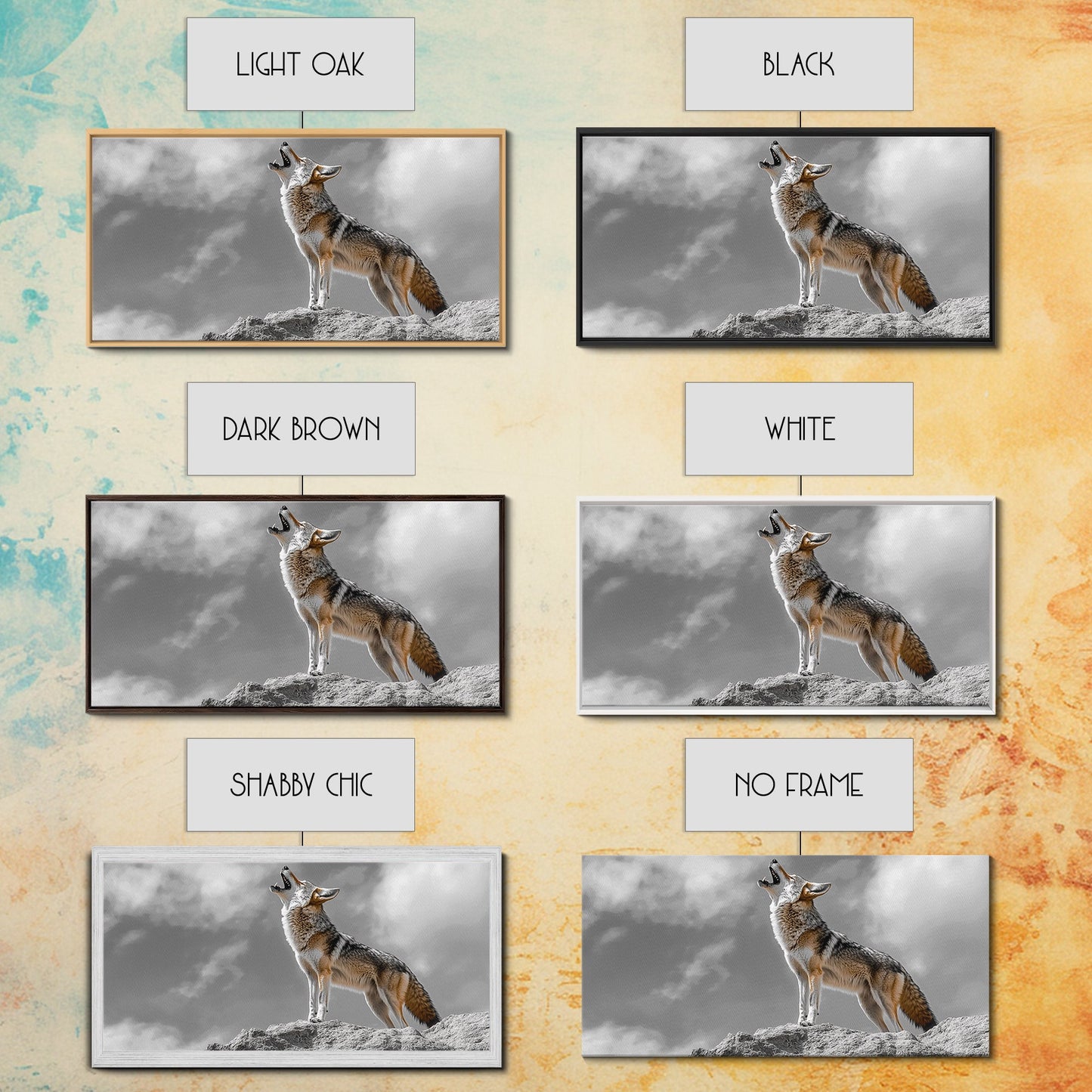 Howling Coyote Peak, Desert Wildlife Portrait, Majestic Animal Scene, Framed Canvas Print, Cabin Decor, Nature Wall Art, Minimalist Vibe