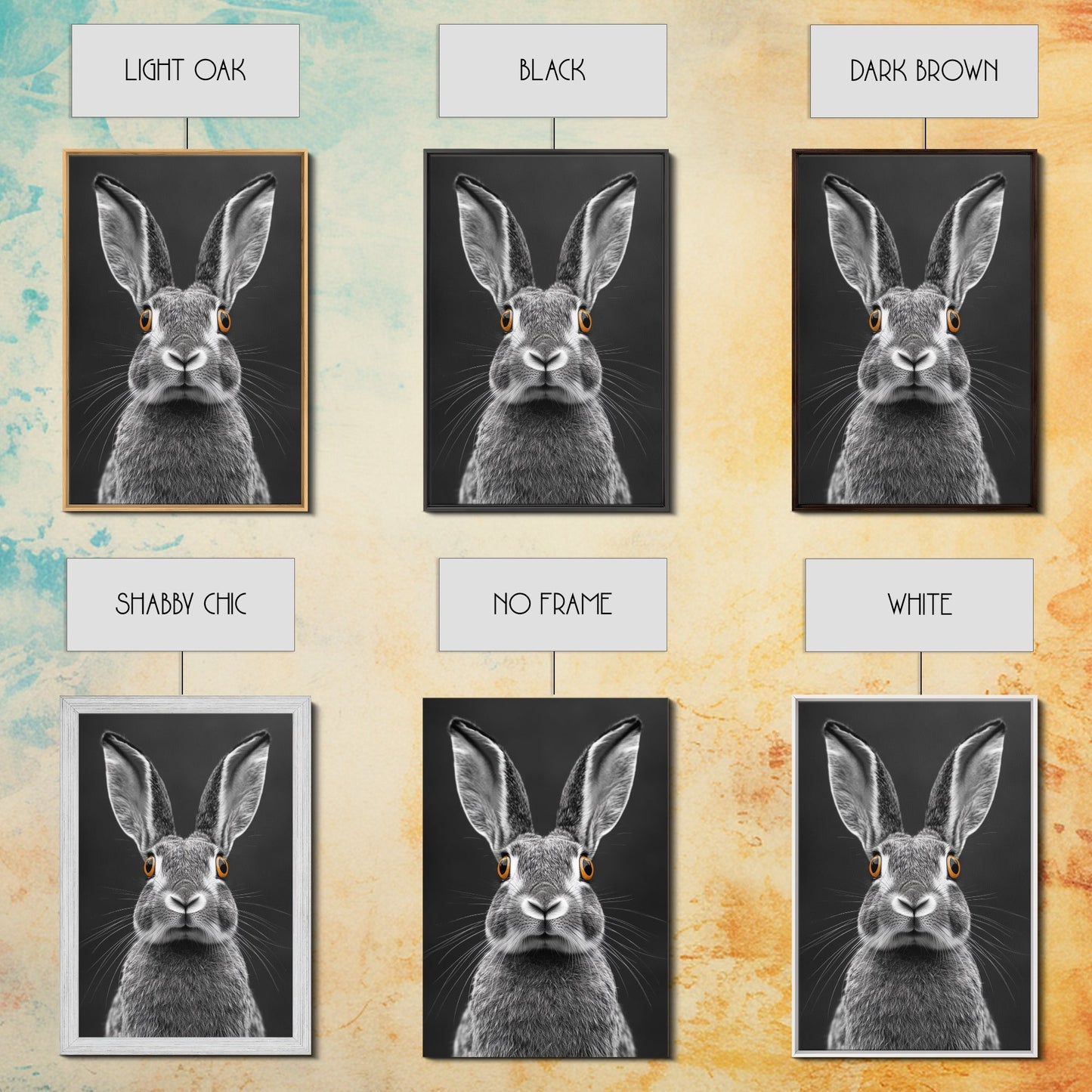 Wide Eyed Rabbit, Animal Portrait, Monochrome Humor, Framed Canvas Print, Nursery Wall Art, Whimsical Minimalist Decor, Funny Gift