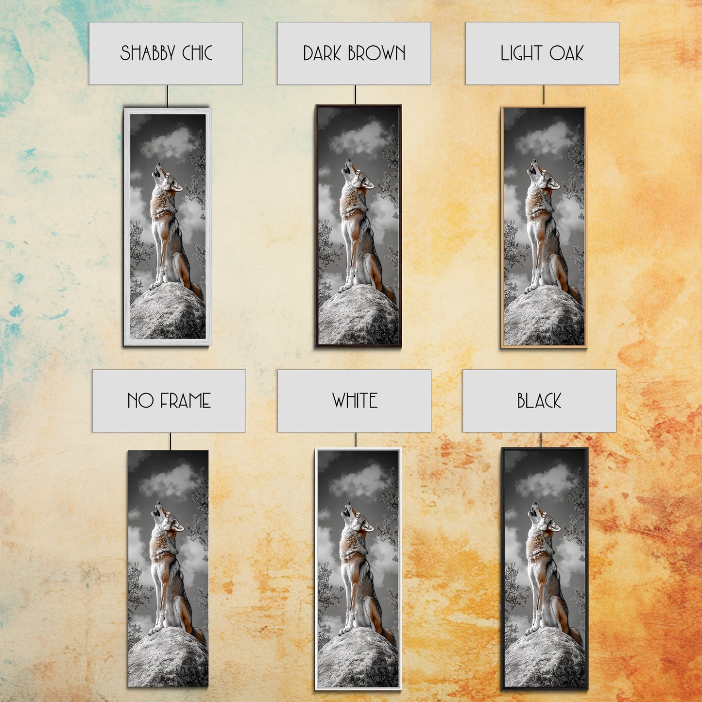 Howling Coyote on Rock Framed Canvas Print | Rustic Western Wall Art | Wildlife Painting | Moody Art | Farmhouse Decor | Gift Idea