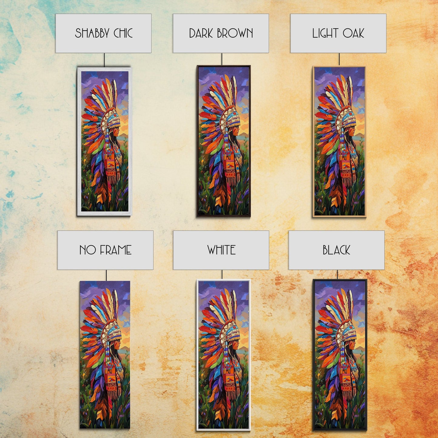 Vibrant Native Woman Framed Canvas Print Afrocentric Wall Art Bold Colorful Portrait Rustic Art Southwest Wall Art