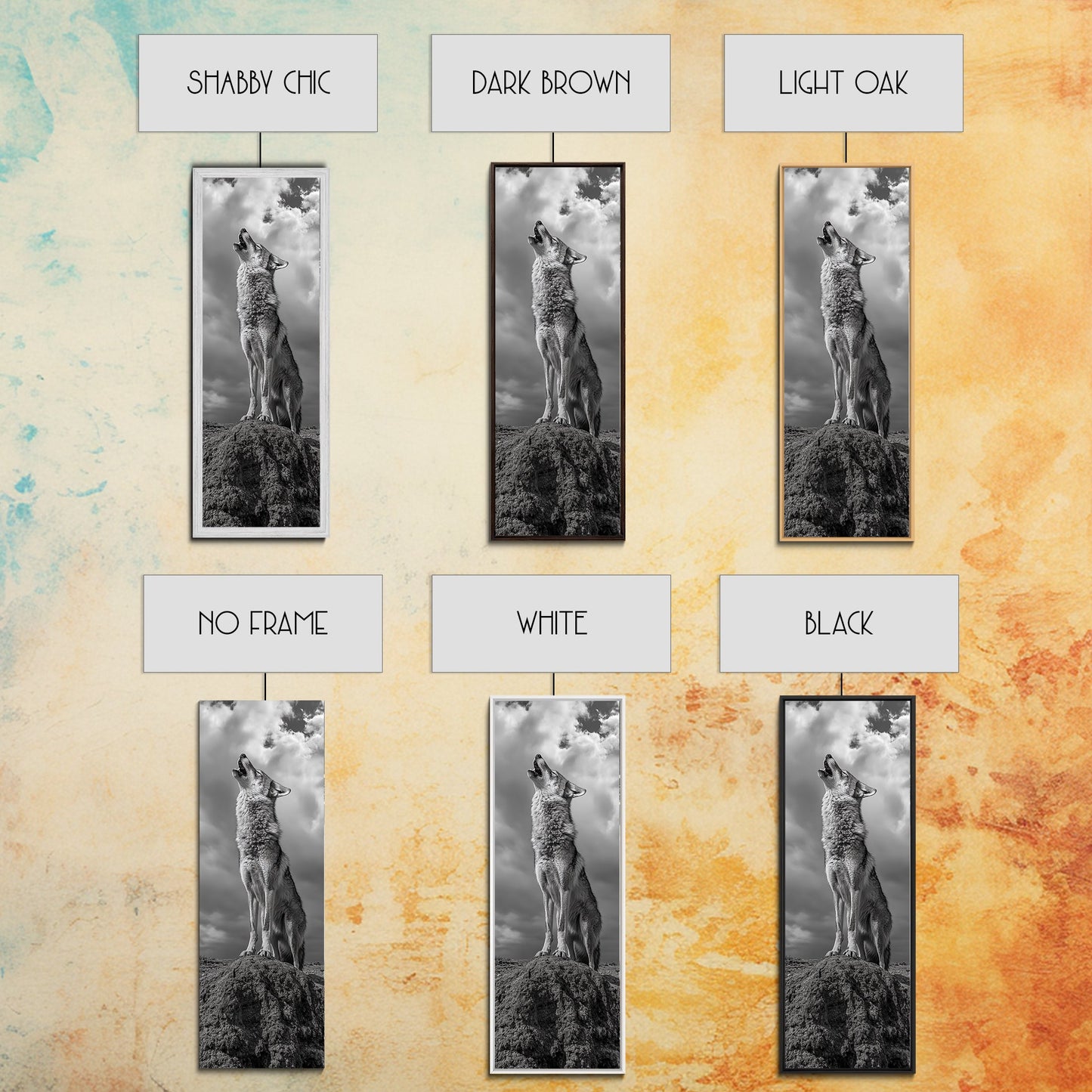 Howling Coyote, Framed Canvas Print, southwest wall art, rustic wall art, wildlife photography, desert landscape art, cowboy art, boho home decor