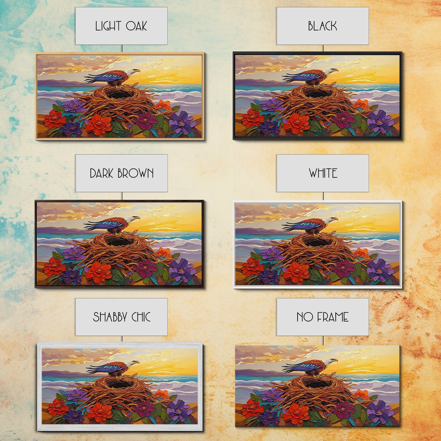 Bald Eagle Nest, bird art, mountain painting, moody art, southwest wall art, patriotic decor, nature art, Framed Canvas Print