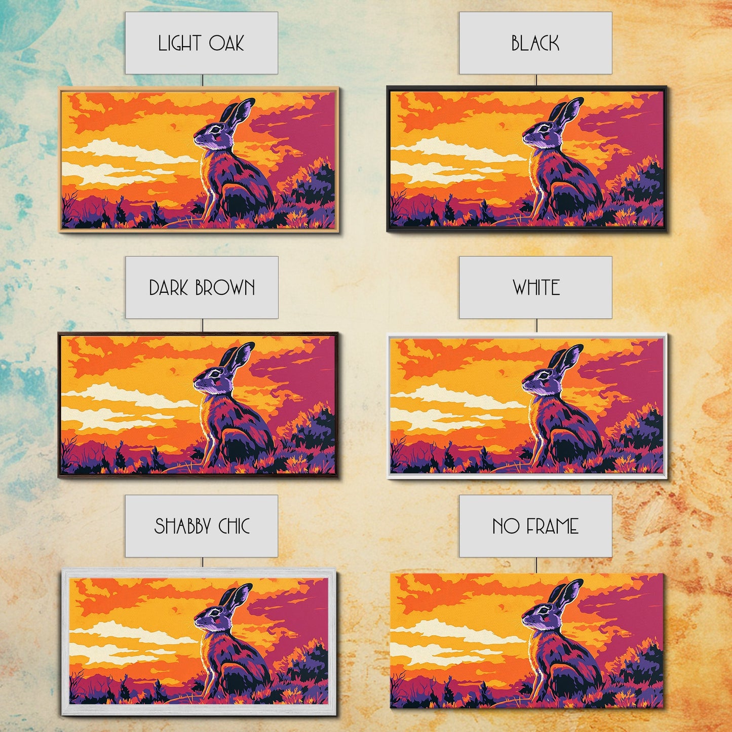 Jackrabbit, desert wildlife, rustic nature art, whimsical animal painting, boho decor, southwest wall art, framed canvas print