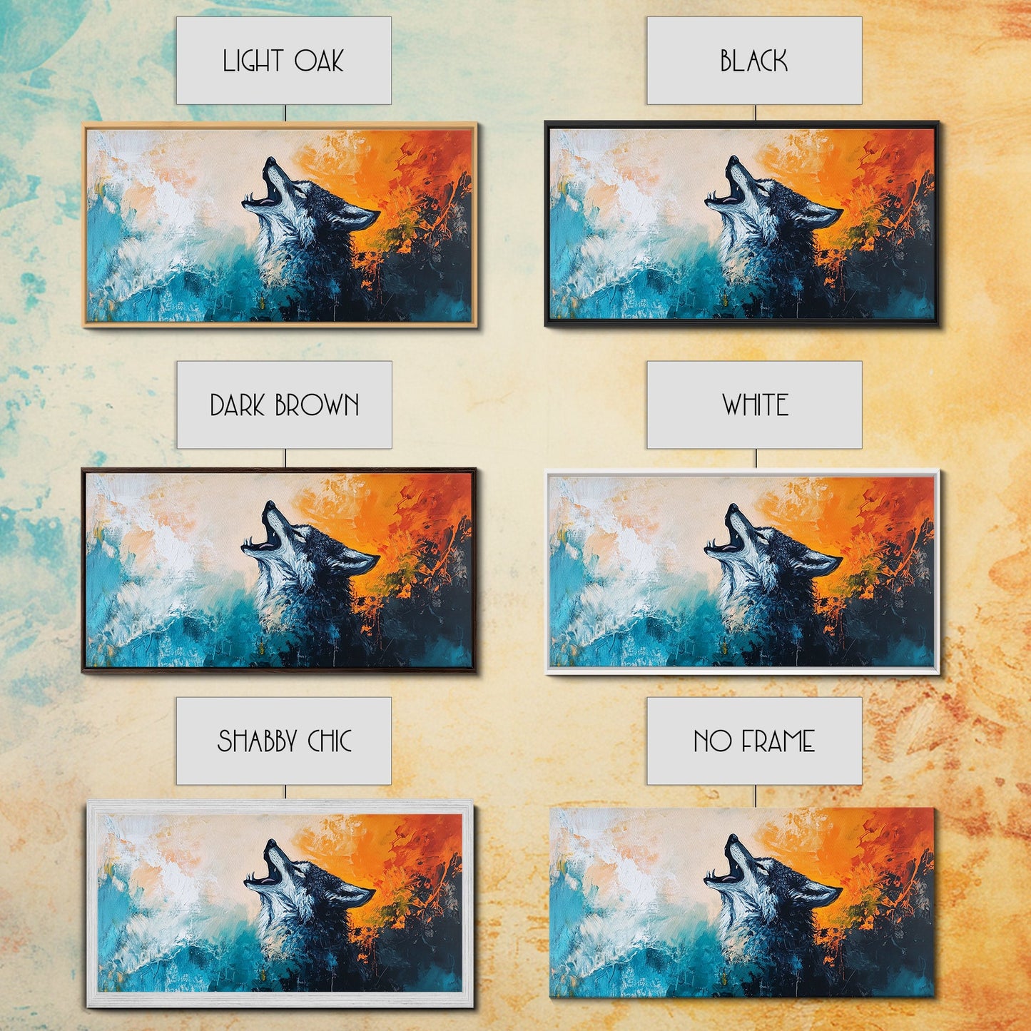 Howling Wolf Art, Framed Canvas Print, Southwest Wall Art, Moody Art, Rustic Decor, Extra Wide Art, Above Couch Art, Wildlife Painting