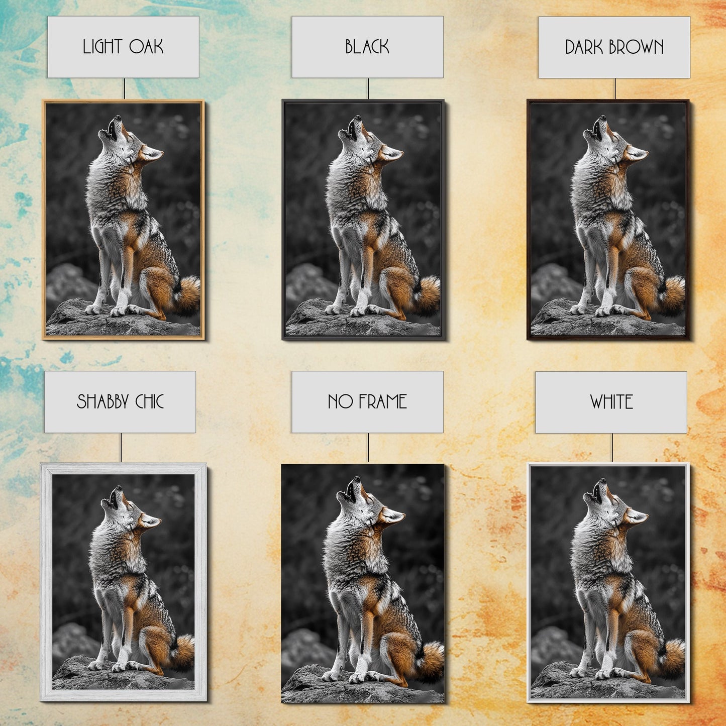 Howling Coyote, Wildlife Art, Southwest Wall Art, Moody Art, Rustic Wall Art, Nature Art, Framed Canvas Print, Gift Idea