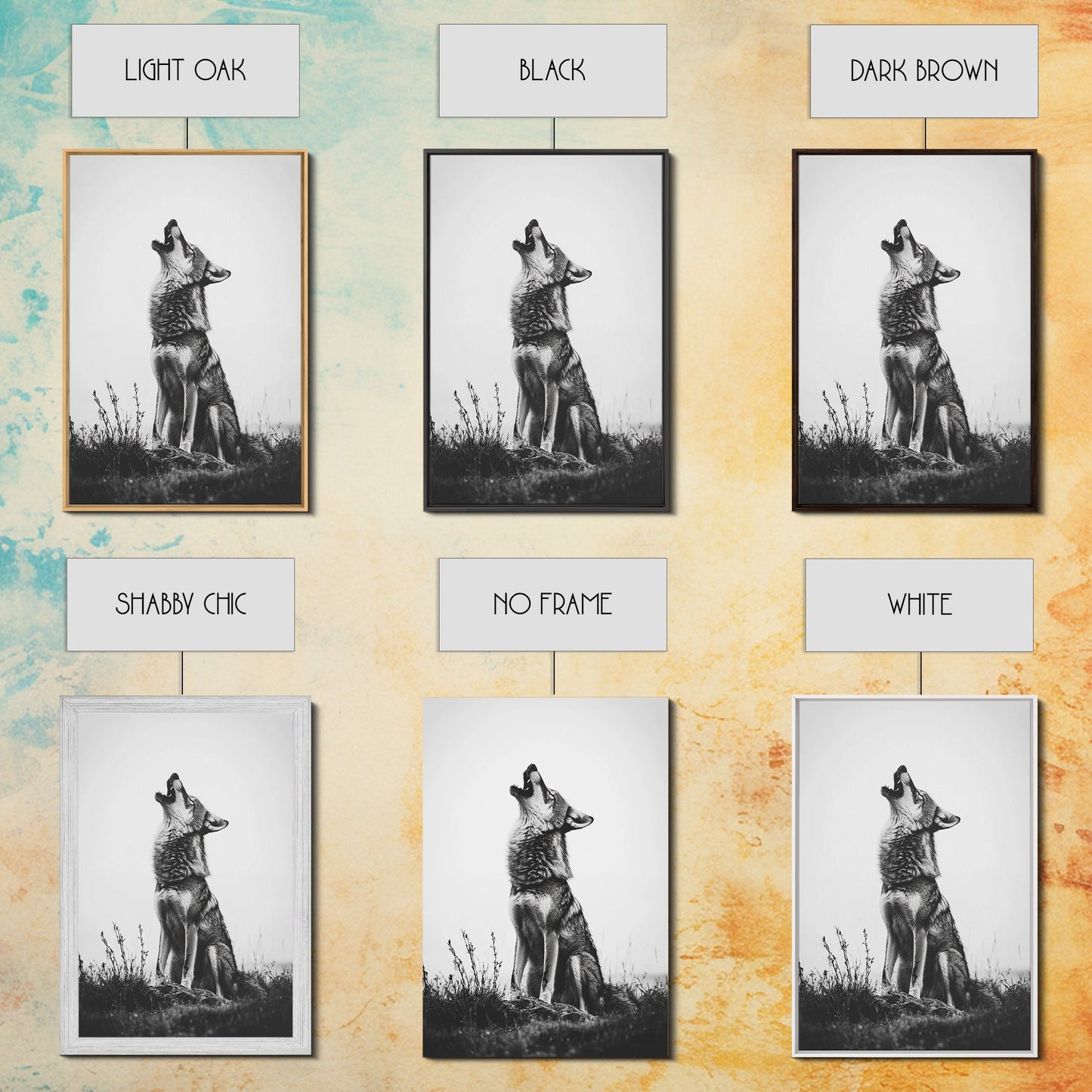 Howling Wolf, wildlife art, moody art, rustic decor, nature photography, black and white animal print, framed canvas print, minimalist art