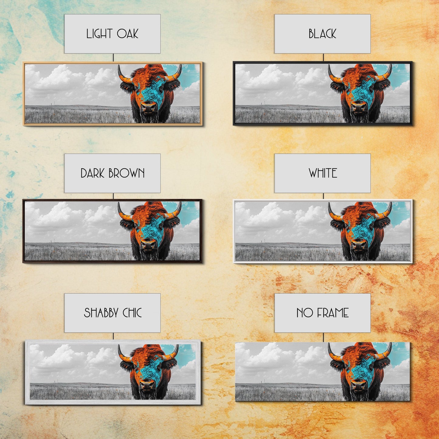 Bison Portrait, Southwest Wall Art, Buffalo Art, Native American Art, Moody Art, Panoramic Art, Rustic Decor, Framed Canvas Print