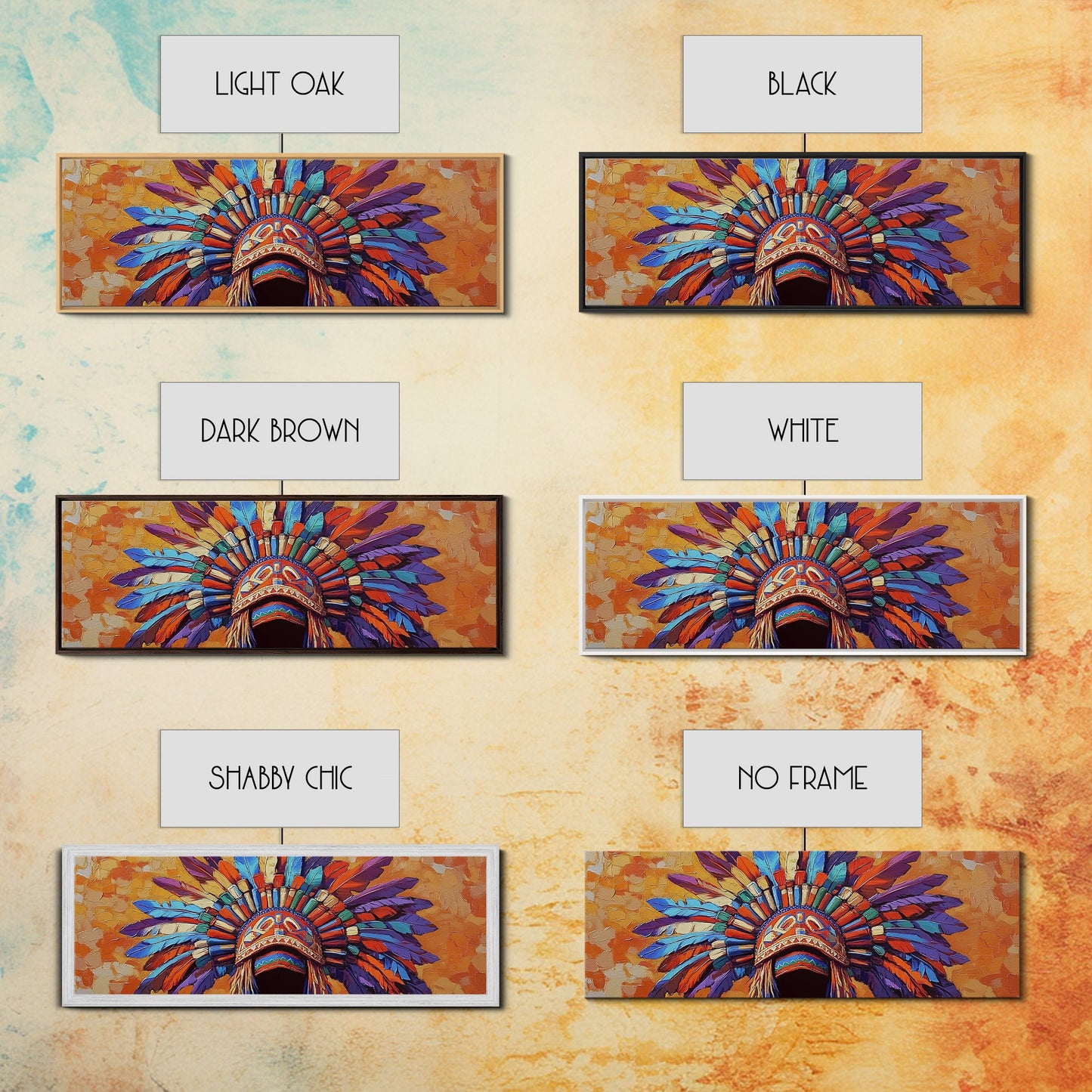 Native American Headdress, cultural art, afrocentric wall art, boho art, sacred geometry wall art, bold color art, framed canvas print, statement art