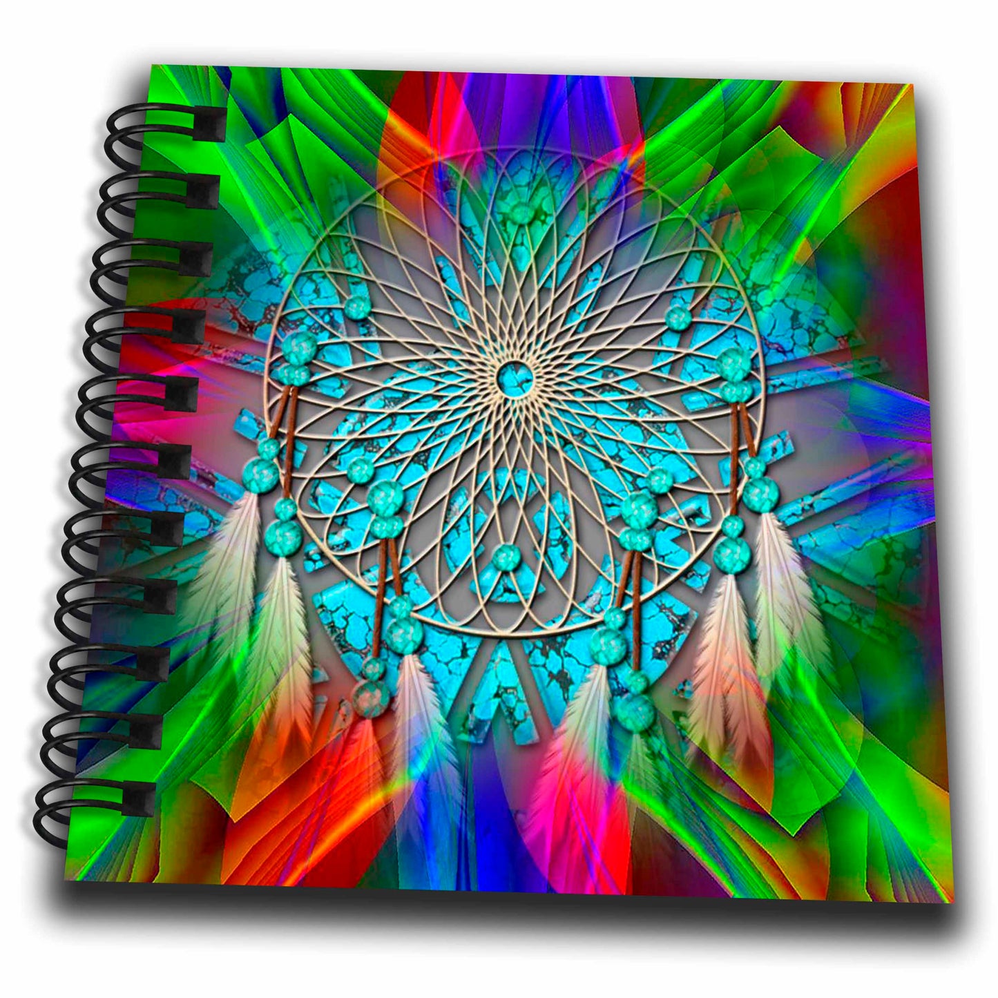 3dRose Spiritual Awakenings Native American Indian - Abstract Bright Fractal Colors with a Indian Dream Catcher - Drawing Book
