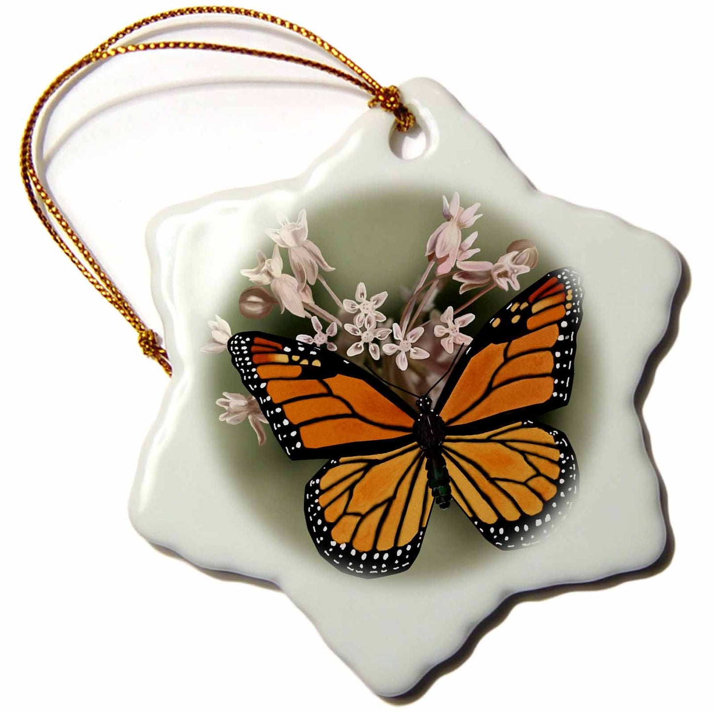 3dRose 777images Digital Art - Butterflies - Monarch Butterfly and Pink Milkweed - Ornaments (ORN_212839)
