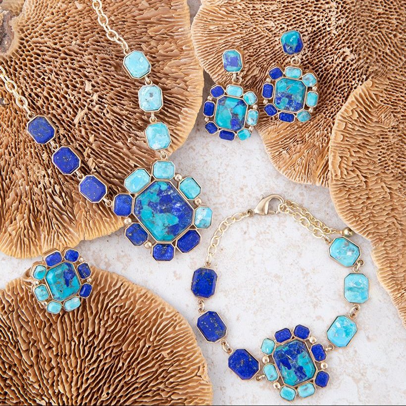 Duality Blue Lapis and Turquoise Golden Statement Ring