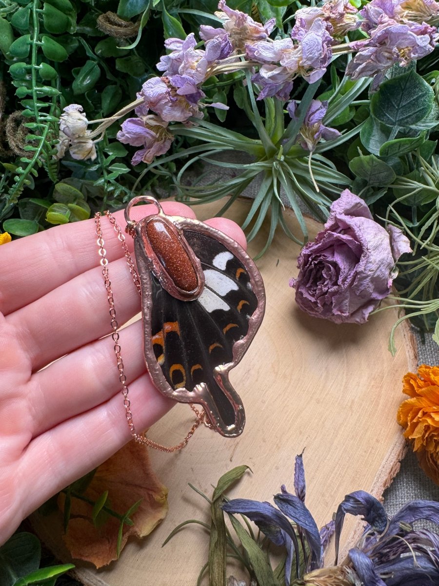 Goldstone and Butterfly Wing Necklace