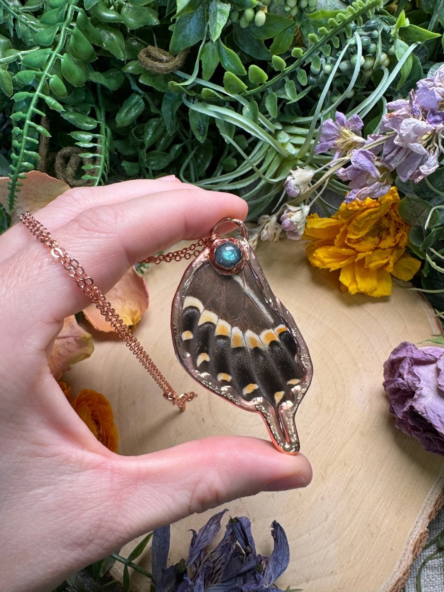 Labradorite and Swallowtail Butterfly Wing Necklace