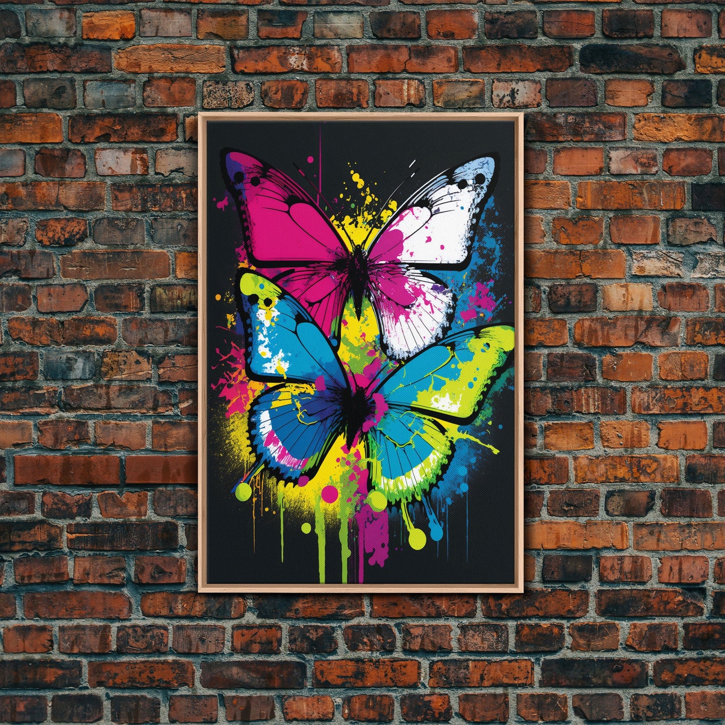 Graffiti Butterfly Art, Framed Canvas Print, Large Wall Art, Contemporary Punk Art, Butterflies, Pop Art, Paint Splatter Art