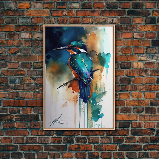 Kingfisher Watercolor - Kingfisher art, Belted Kingfisher, Kingfisher Watercolor, Bird Watercolor, Bird Decor, Framed Canvas Print