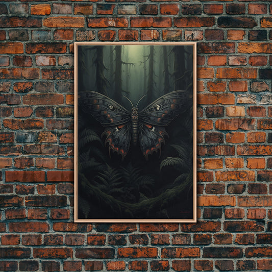 Butterfly In Woods, Butterfly Wall Decor, Dark Art, Green Wall Art, Insect Wall Decor, Wall Decor, Canvas Print, Wall Art, Framed Canvas
