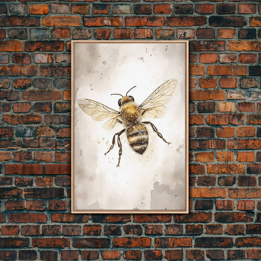Honey Bee Wall Art, Insect Wall Decor, Nature Art, Bee Painting, Minimalist Wall Art, Wall Decor, Canvas Print, Wall Art, Framed Canvas Art
