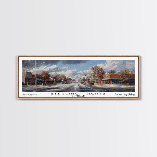 Sterling Heights Michigan Travel Poster, Framed Canvas Print, Wall Art, Home Decor, Travel Gift, Living Room Art, Retro Style Art
