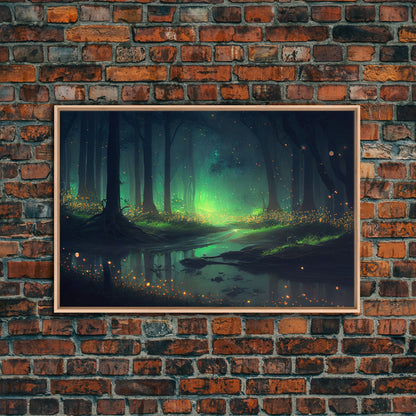 Fireflies In Forest Swamp Night Green Wall Poster, Wall Decor, Wall Art Print, Fine Art Print
