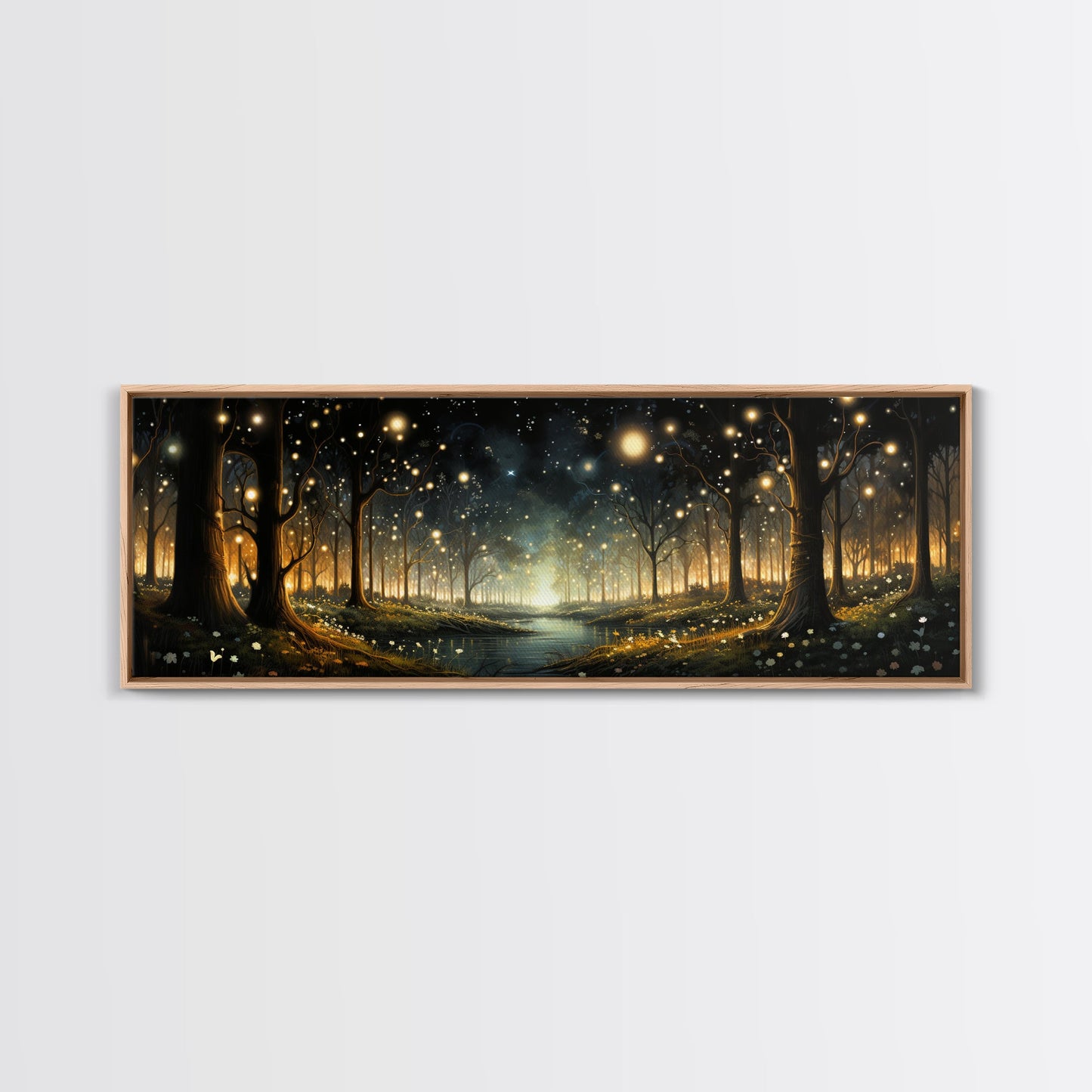 Fantasy Forest Fireflies - Framed Canvas Print - Gorgeous Fantasy Art with Glowing Lightning Bugs - Framed Wall Art for a Magical Touch