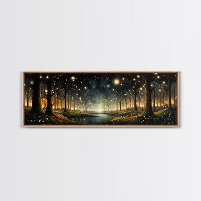 Fantasy Forest Fireflies - Framed Canvas Print - Gorgeous Fantasy Art with Glowing Lightning Bugs - Framed Wall Art for a Magical Touch