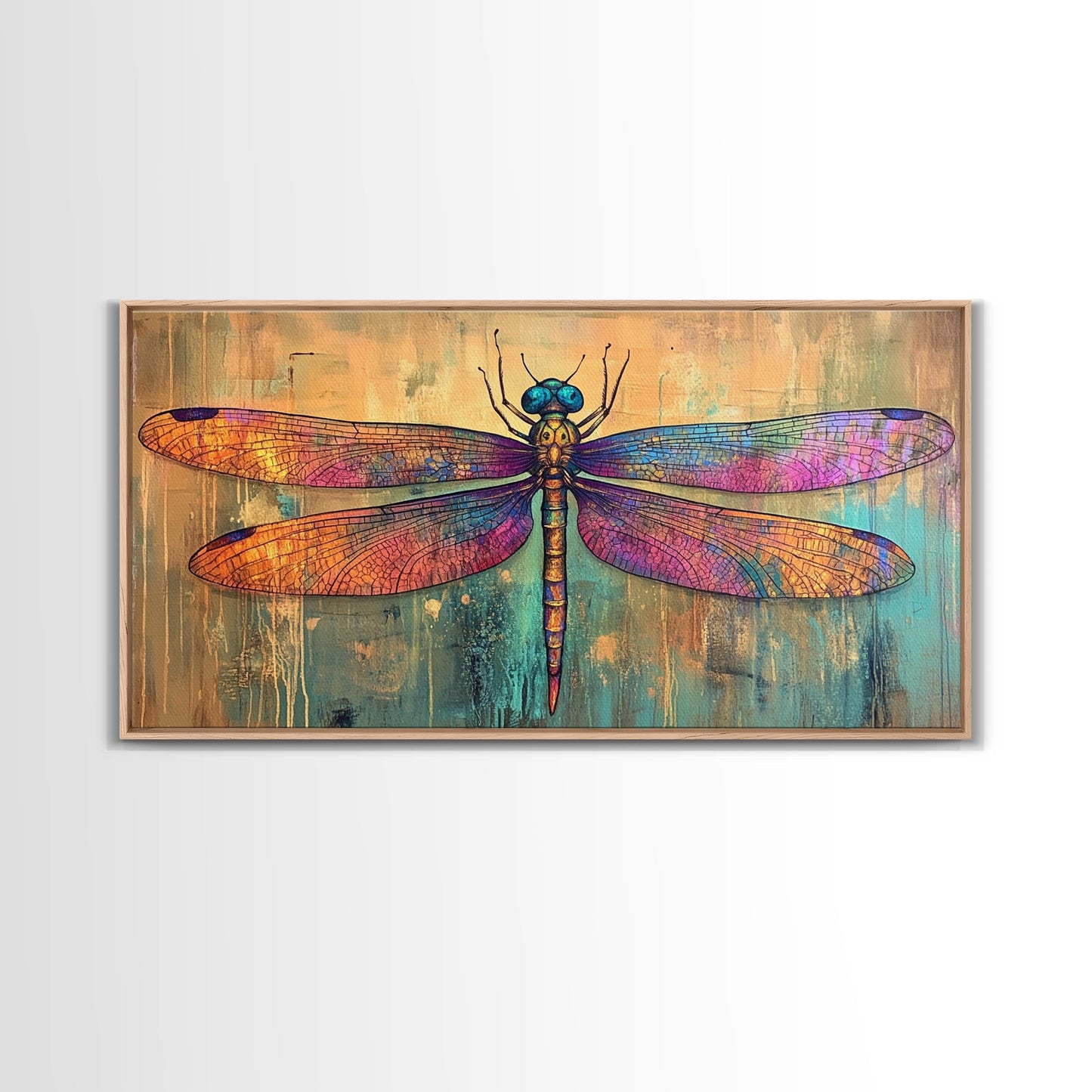 Dragonfly Art, Whimsical Art, Sacred Geometry Wall Art, Teal Wall Art, Blue and Green Wall Art, Nature Art, Canvas Print, Botanical Prints