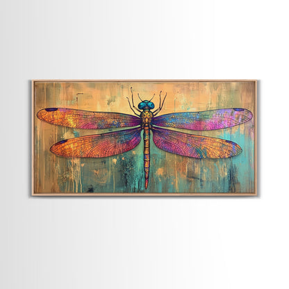 Dragonfly Art, Whimsical Art, Sacred Geometry Wall Art, Teal Wall Art, Blue and Green Wall Art, Nature Art, Canvas Print, Botanical Prints