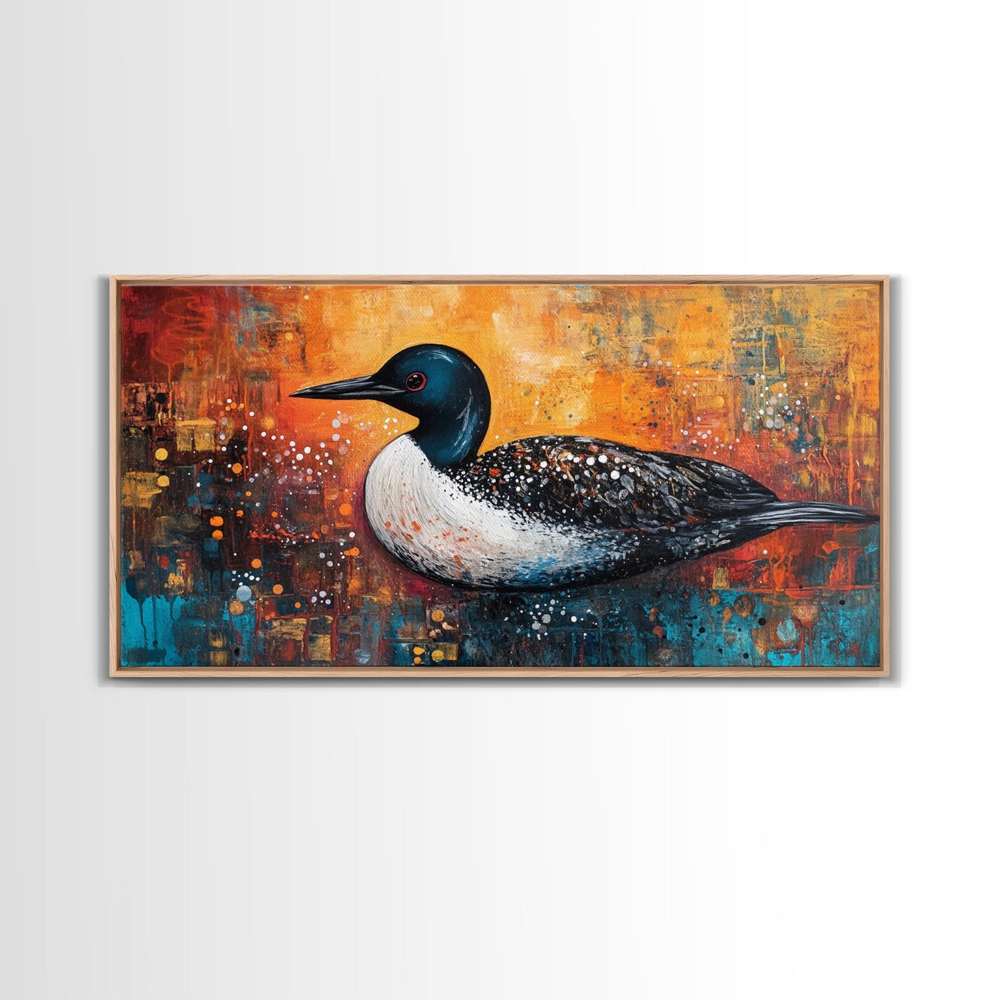 Loon Bird Painting, bird art, wildlife art, nature painting, teal wall art, framed canvas print, lake decor, rustic wall art