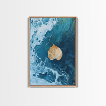 Floating Leaf Painting, Nature Abstract Art, Ocean Inspired Decor, Moody Wall Art, Tranquil Home Decor, Canvas Print