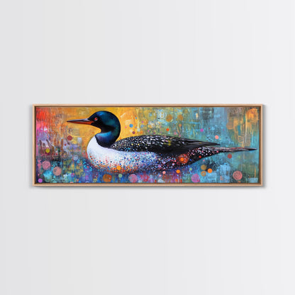 Vibrant Loon Art Framed Canvas Print Wildlife Decor Living Room Wall Art Colorful Bird Painting Modern Boho Home Accent Nature Gift