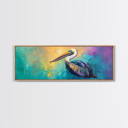 Pelican Abstract Framed Canvas Print Coastal Bird Wall Art, Vibrant Nautical Painting, Beach House Decor, Modern Wildlife Artwork