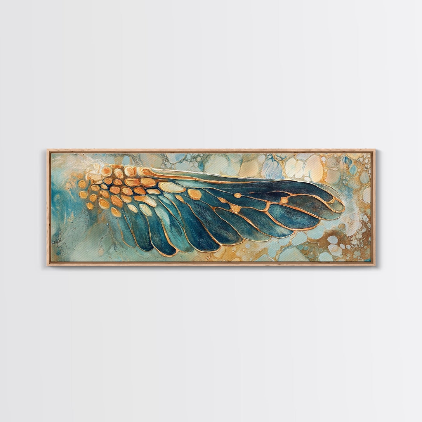 Elegant Butterfly Wing Abstract Art, Blue and Gold Nature Painting, Modern Minimalist Artwork, Bedroom or Office Wall Decor