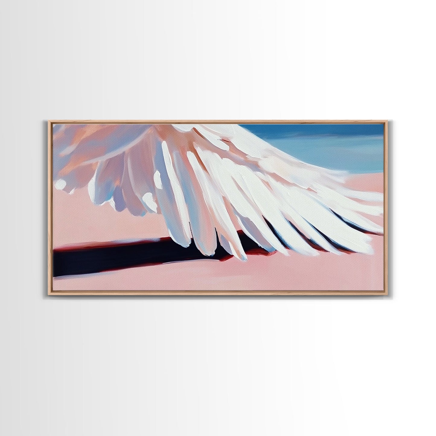 Bird Wing Painting, Abstract Nature Art, Soft Pastel Wall Art, Minimalist Feather Print, Elegant Aesthetic, Framed Canvas Print