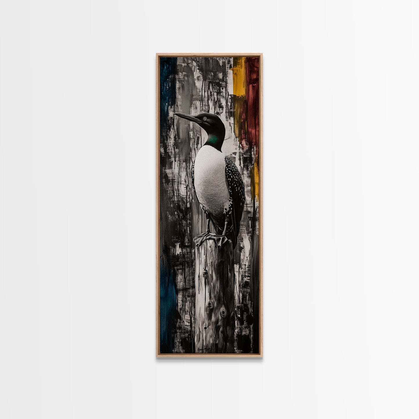 Loon on a Post, Nature Wildlife Art, Rustic Lake House Decor, Canvas Print, Black and White Bird Art, Minimalist Nature Wall Decor