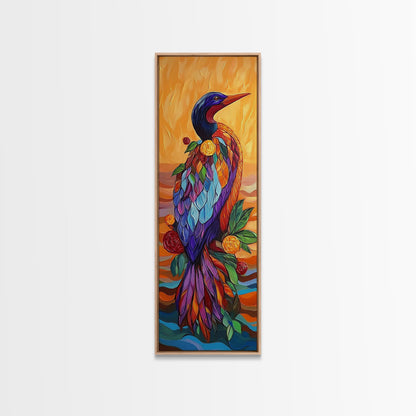 Bird, Colorful, Floral, Elegant, Framed Canvas Print exotic bird painting living room wall art bold colorful feathers tropical boho art