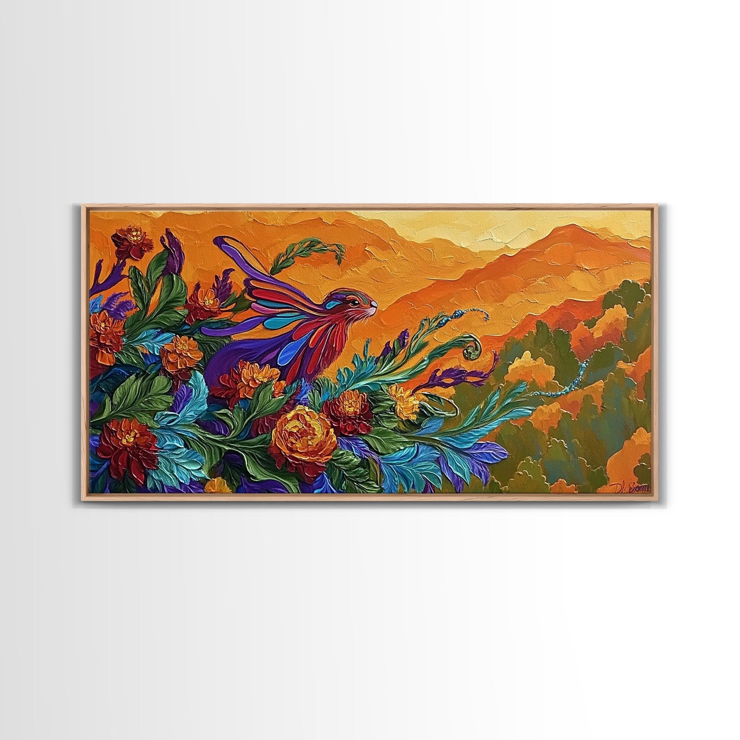 Rabbit Flowers, Fantasy, Autumn, Framed Canvas Print, Whimsical Fall Wall Art, Nursery Decor, Woodland Animal Art, Boho Autumn Style