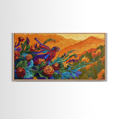 Rabbit Flowers, Fantasy, Autumn, Framed Canvas Print, Whimsical Fall Wall Art, Nursery Decor, Woodland Animal Art, Boho Autumn Style