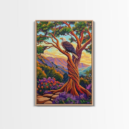 Eagle Mountain, Strength, Freedom, Framed Canvas Print, Patriotic wildlife art, rustic lodge wall decor, majestic nature artwork