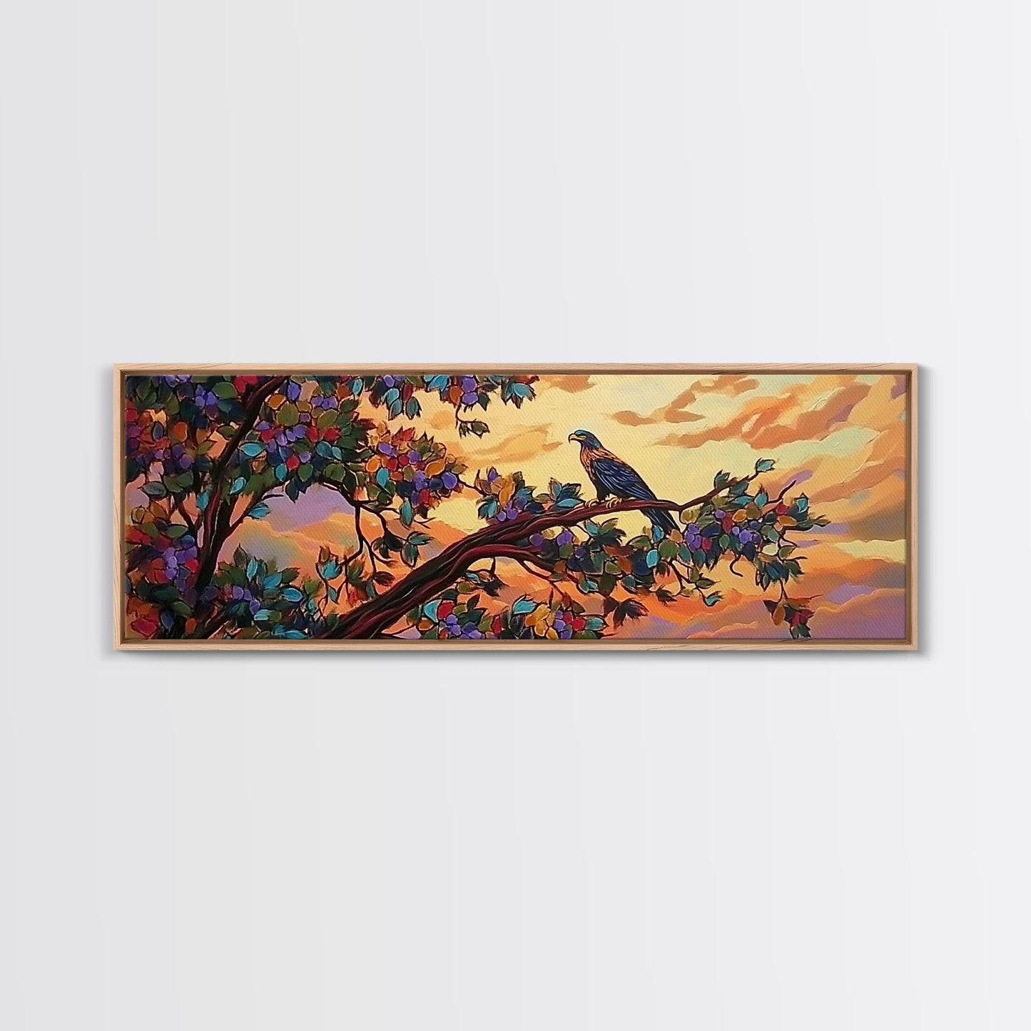Majestic Eagle, Colorful Tree, Sunset Sky, Bold Nature, Canvas Print, wildlife wall art, nature lover gift, living room decor