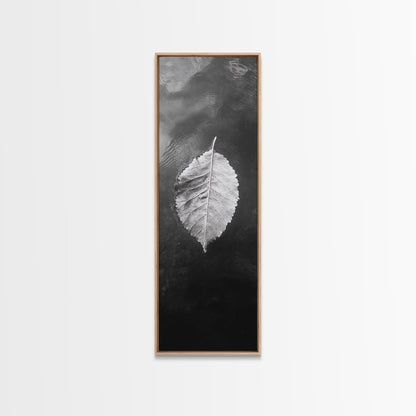Floating Leaf, Autumn Stillness, Water Reflection, Framed Canvas Print, Fall inspired decor, Bathroom minimalist art, Botanical nature gift