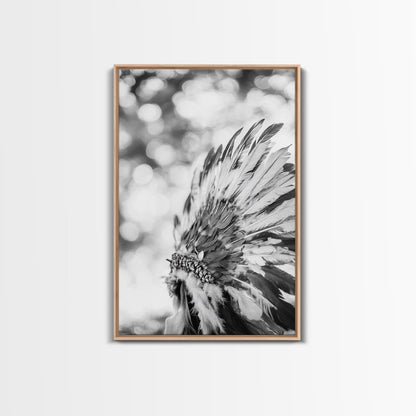 Feather Headdress, Native Style, Tribal Detail, Canvas Print, Boho Wall Decor, Cultural Art, Bedroom Accent, Earthy Minimalism