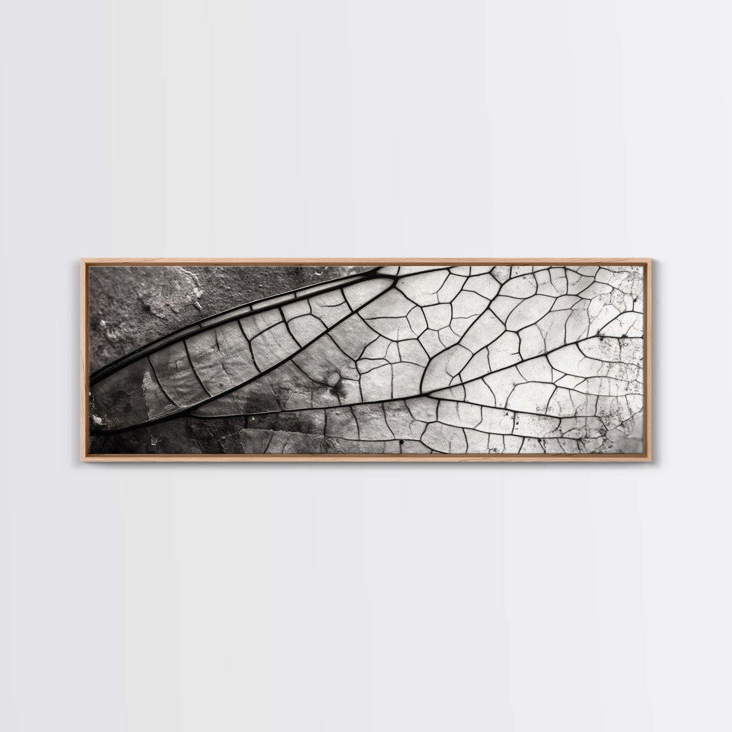 Macro Insect Wing, Abstract Nature Texture, Modern Neutral Wall Decor, Framed Canvas Print, Office Art, Monochrome Macro Photography