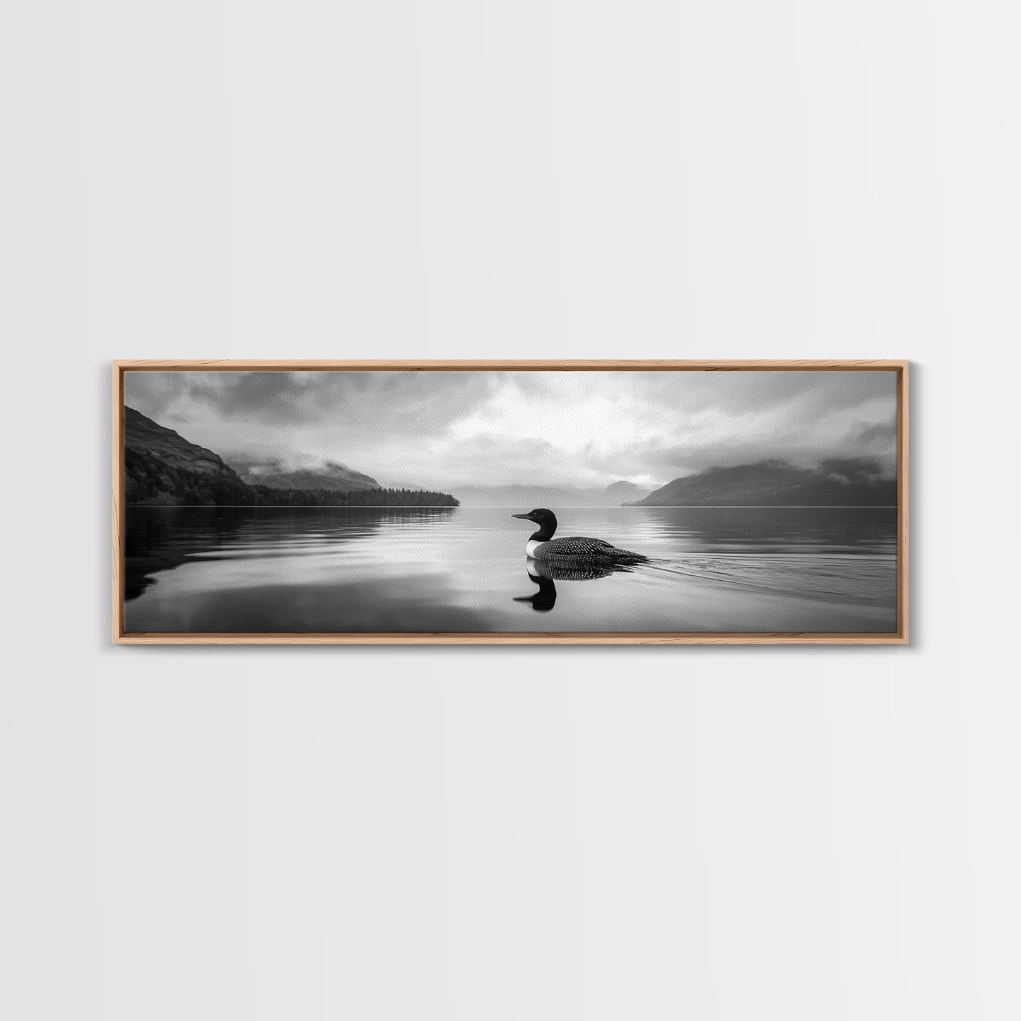 Loon Lake, Misty Reflection, Quiet Morning, Framed Canvas Print, Cabin Wall Art, Nature Lover Gift, Rustic Lakehouse Decor