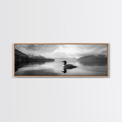 Loon Lake, Misty Reflection, Quiet Morning, Framed Canvas Print, Cabin Wall Art, Nature Lover Gift, Rustic Lakehouse Decor