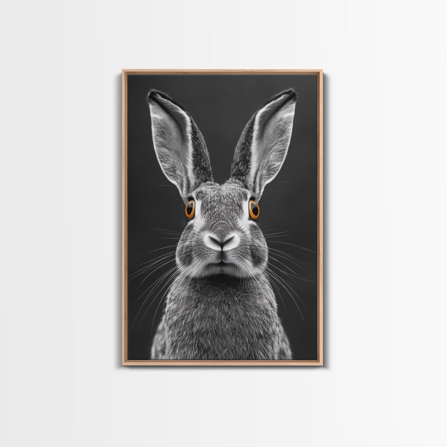 Wide Eyed Rabbit, Animal Portrait, Monochrome Humor, Framed Canvas Print, Nursery Wall Art, Whimsical Minimalist Decor, Funny Gift