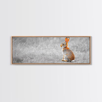 Orange Rabbit, Grass Field, Whimsical Nature, Framed Canvas Print, kids room wall art, nursery animal print, neutral nursery, woodland boho